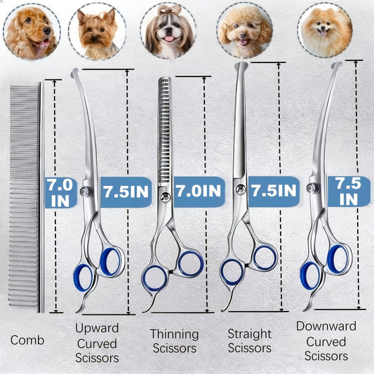 Dog Grooming Scissors Set, 7-Piece Ceramic-Coated Stainless Steel Kit