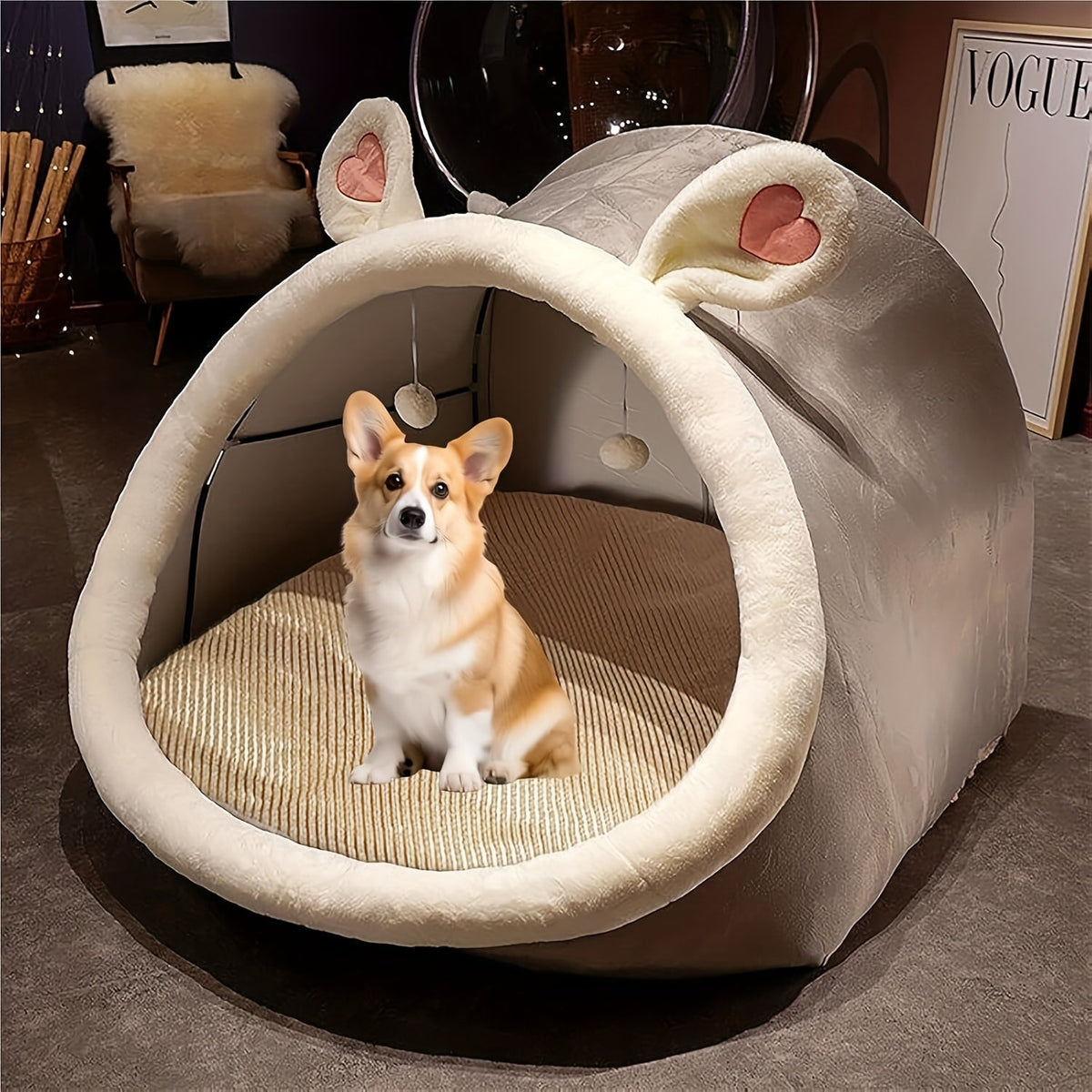 Human Dog Bed 51"x40"x30" Oversized Foldable Plush Washable Large Dog Bed with Super Soft Cushion for People & Pets, Giant Lounger Shared Bed for Large Dogs & Adults, Grey & Pink