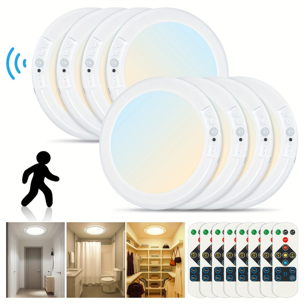 Rechargeable LED Ceiling Light with Motion Sensor – Remote Control Dimmable, 3 Color Temps 3000K/4500K/6500K, 10 Brightness Levels, Battery Operated Closet Light for Bathroom Hallway Pantry Porch