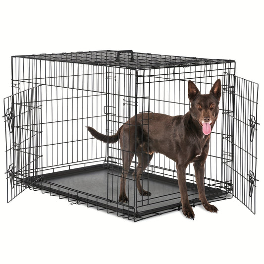 Folding Metal Dog Crate with Divider and Removable Tray, 36 Inch