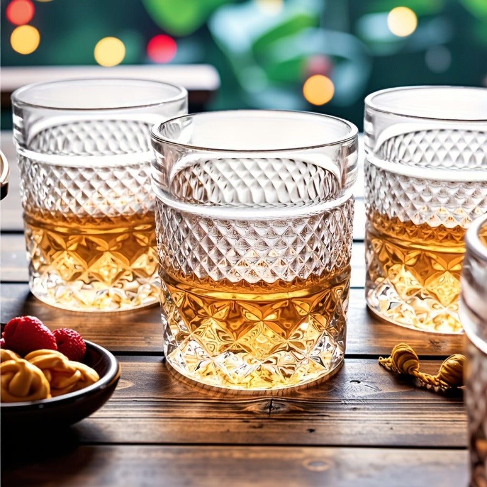 Italian Embossed Whiskey Glass – Handcrafted XO Cocktail Tumbler | Aesthetic Roostertail Bar Beer Water Glass for Home Bar Gifting Party