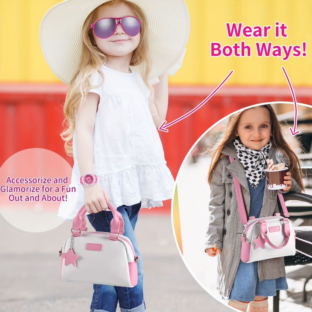 Pretend Play Purse Set with Toy Phone, Pretend Makeup, Keys & Crossbody Bag, Pink