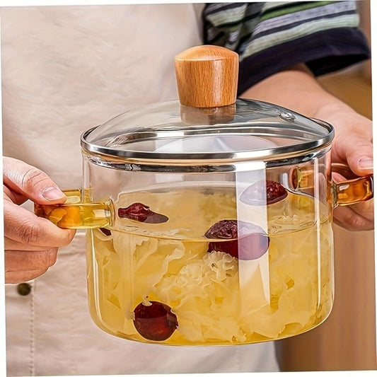 Borosilicate Glass Pot with Lid and Dual Handles, Yellow or Green