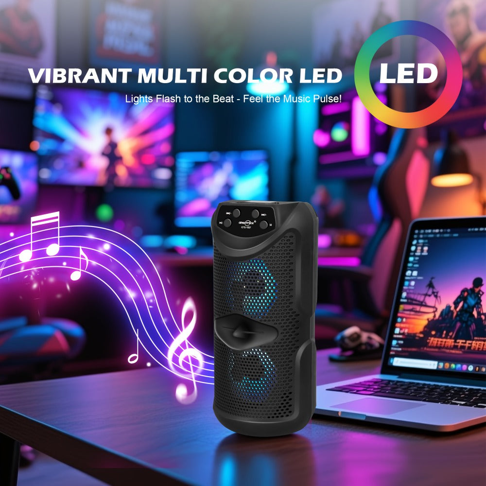 Outdoor Bluetooth 5.3 Speaker Mini with LED Light, TWS Stereo Pairing, TF Card Slot & Extended Battery, Compact Wireless Portable Speaker for Camping Hiking Beach Travel