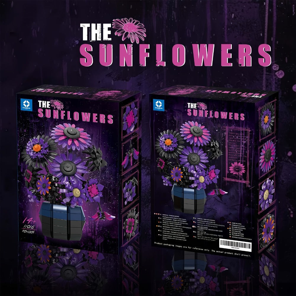 Purple Sunflower Building Block Bouquet, Botanical Display Model