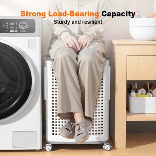 Rolling Laundry Basket with Lid, Lockable Wheels & Removable Inner Basket