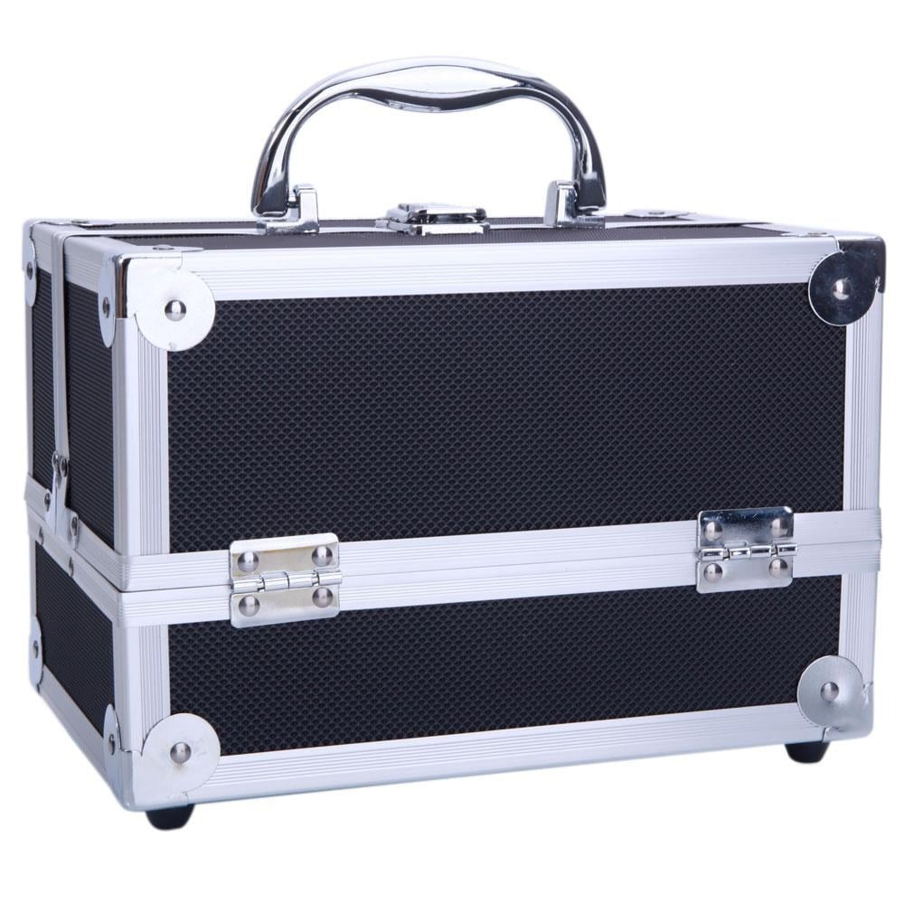 Aluminum Makeup Train Case with Wheels Large Capacity Lockable Cosmetic Trolley Organizer Adjustable Dividers Retractable Handle for Makeup Artists Salon Travel Black Silver Pink Beauty Gift