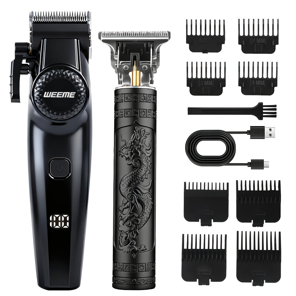 Hair Clipper Beard Trimmer for Men USB-C Rechargeable Electric Razor Dragon & Phoenix Design 4 Guide Combs - Hair Shaving Cutting Body Grooming Kit Gold Black Bronze