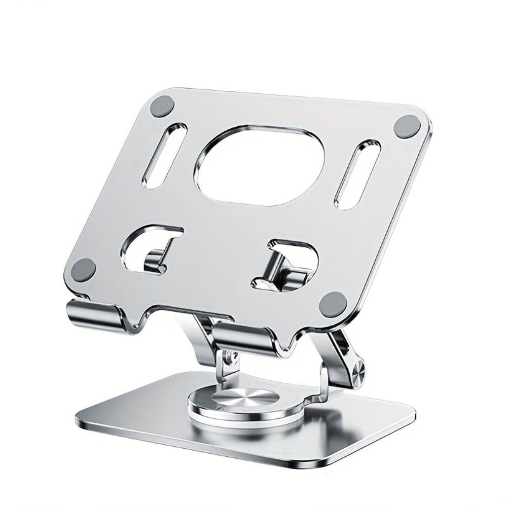 360° Rotating Foldable Tablet Stand for iPad & Phone, Adjustable Desktop Holder, Universal Compatibility – Black/Silver