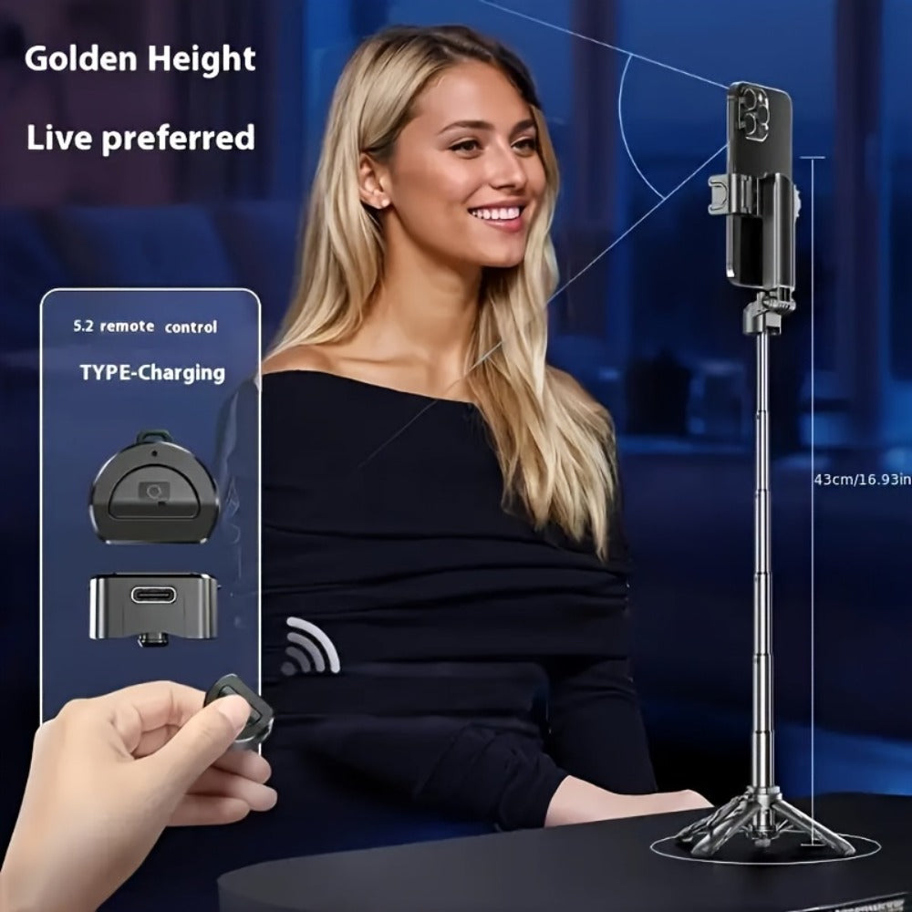 One-Click Release Selfie Stick Tripod 16 Inch Extendable with Wireless Bluetooth Remote & 360° Rotating Bracket – Lightweight Portable Phone Stand for iPhone Samsung Android Travel Vlog Concert