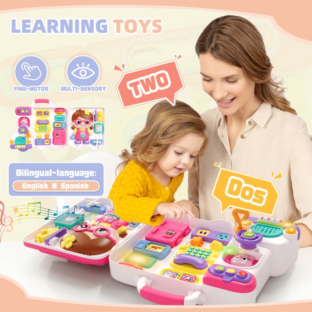 Musical Busy Board Bus Toy for Toddlers 18 Months – Pink Baby Activity Board, Early Educational Motor Skills Developmental Toy for 1 2 Year Old Boys & Girls, Birthday Gift for Baby