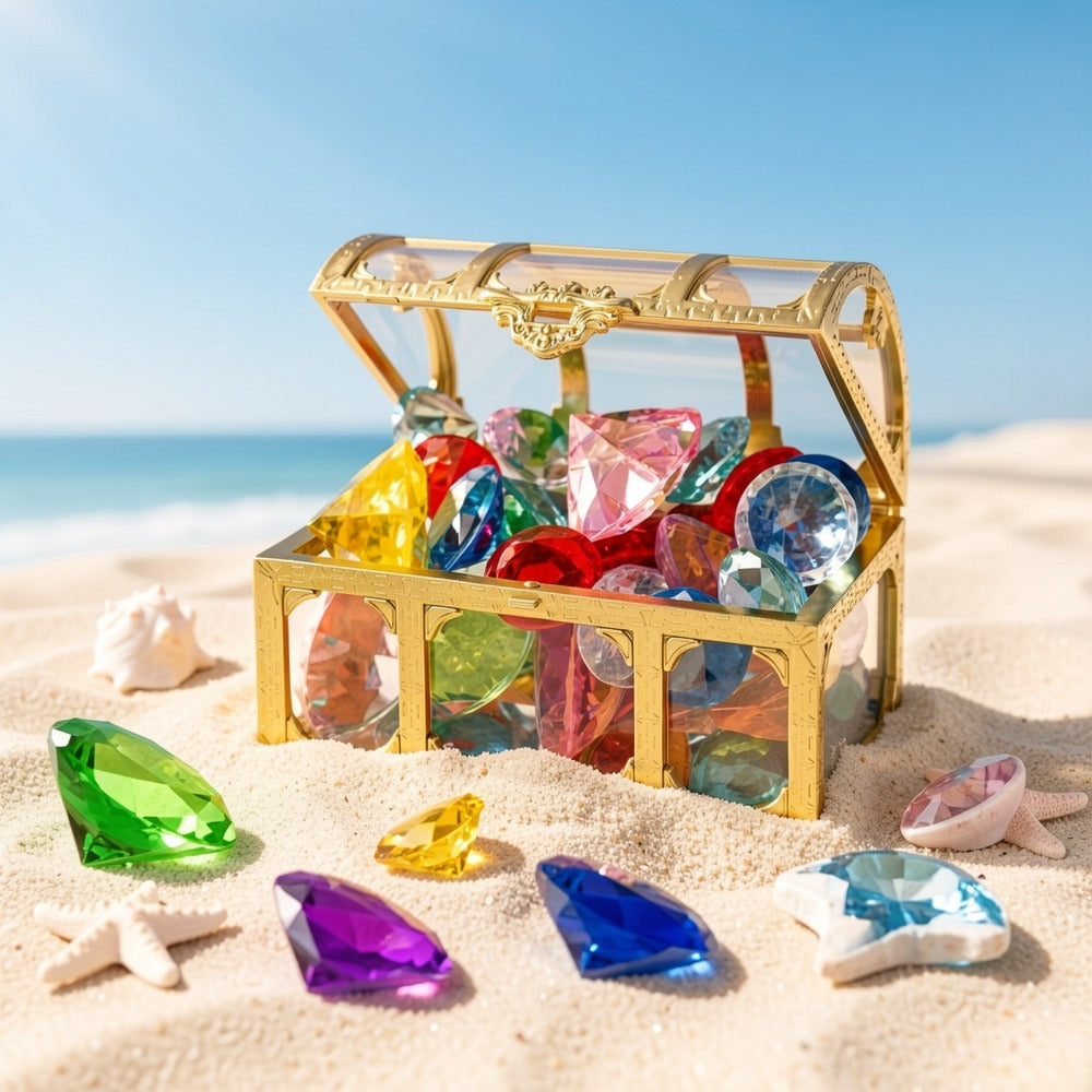 Pool Diving Gems 50-Piece Set with Pirate Treasure Chest, Underwater Dive Game