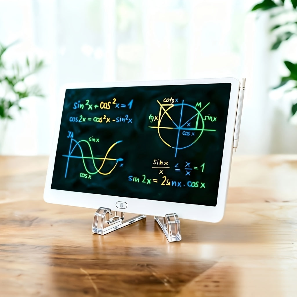 LCD Doodle Board 16 Inch with Stand – Flexible Screen Eye Protection, Portable Educational Drawing Toy for Kids & Adults, Home School Office Travel, White Pink Sky Blue
