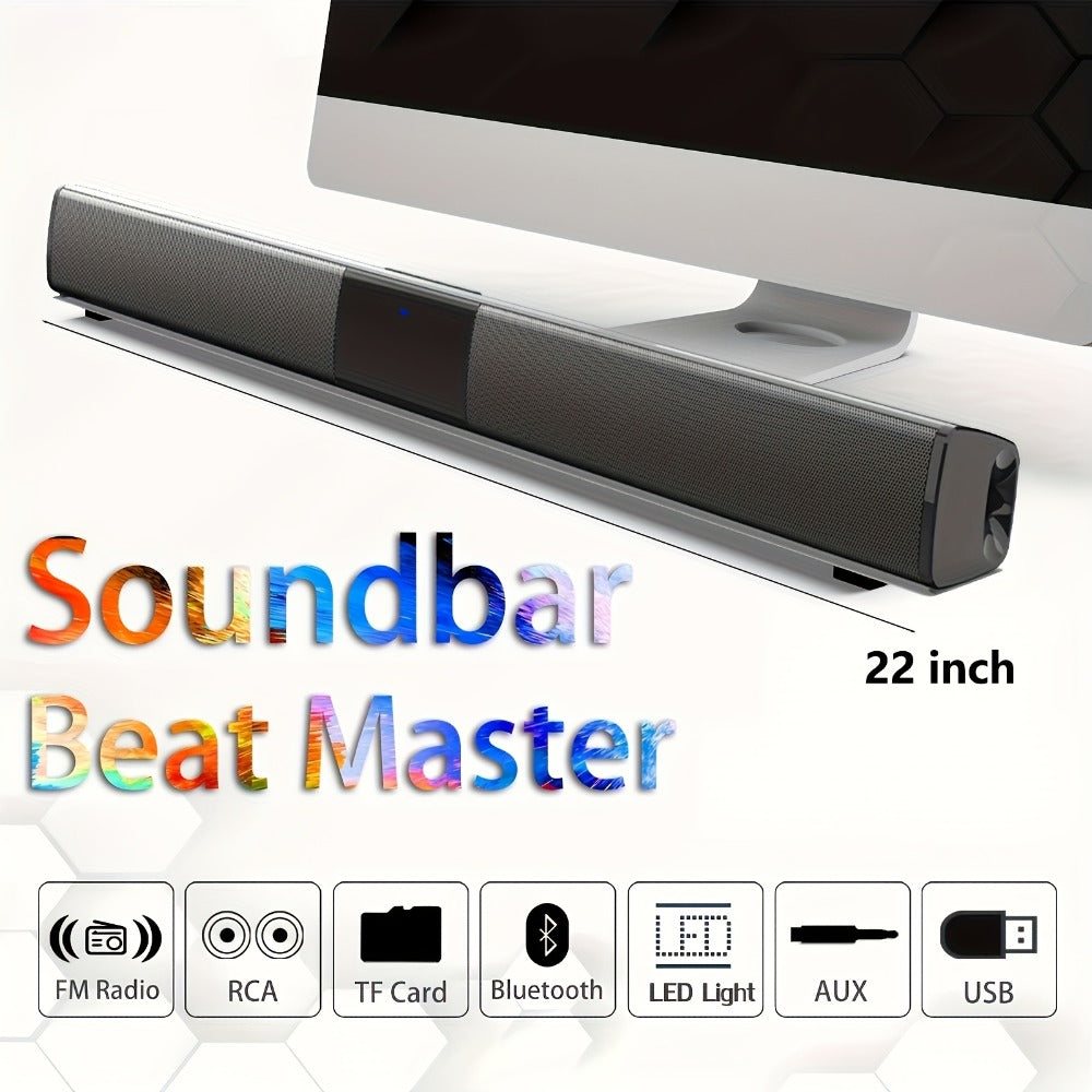 Deep Bass Soundbar with Subwoofer for Smart TV – 22" Wireless Bluetooth 5.0 Surround Sound System, TF/AUX/RCA/TWS, Home Theater Speaker for PC, Gaming, Projector, Studio, Live & Stage