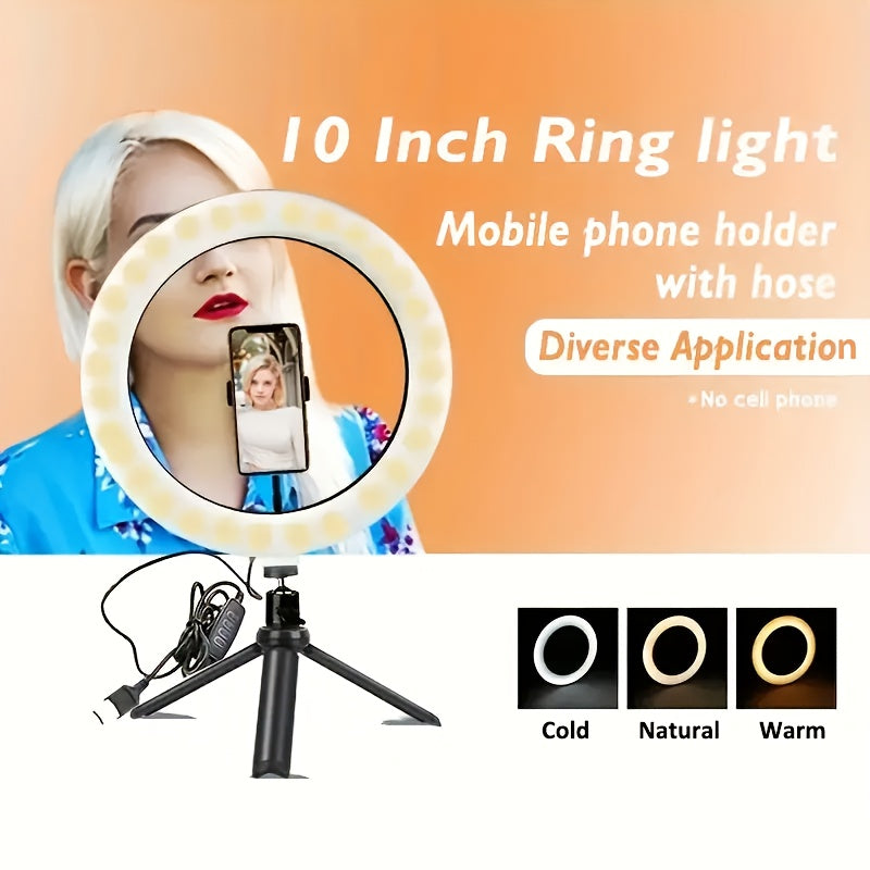 Desk Stand Ring Light 10/18 Inch LED Phone Fill Light 3 Color Temperatures Dimmable for Live Streaming Video Shooting Selfie Makeup Photography TikTok YouTube