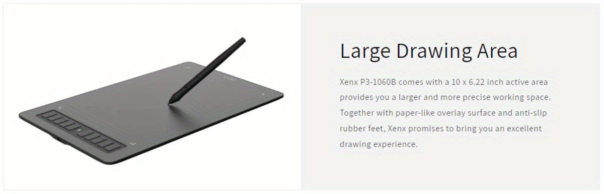 XENX Graphics Drawing Tablet 10 x 6.22 Inch, 8192 Pressure Sensitivity Battery-Free Passive Stylus, 10 Customizable Hotkeys, Compatible with Mac Windows Android, Wacom Alternative for Digital Art Illustration Design Online Teaching