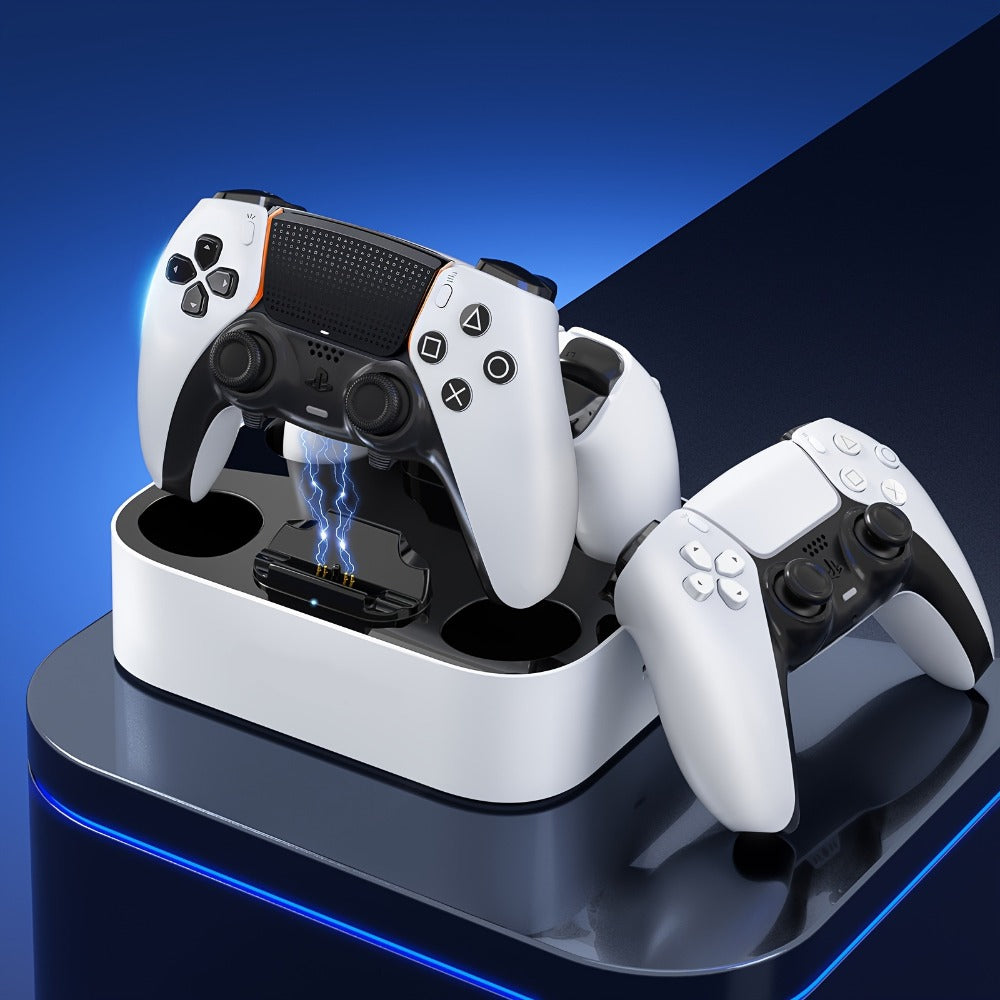 Safe Charging PS5 Controller Charging Station with Smart Chip – Dual Fast Charging Dock for DualSense & DualSense Edge, 2.5Hr Full Charge, Blue LED Indicator, Non-Slip Pad, Cable Included