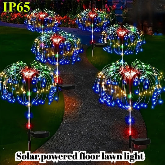 Solar Firework Stake Lights Outdoor 2 Pack - Touch Control Dimmable Starburst Ground Lights Warm White & Colorful 120 to 840 LEDs for Garden Pathway Lawn Party Wedding Christmas Halloween Decoration