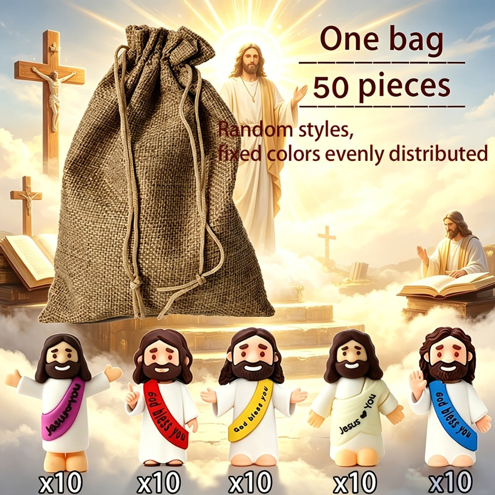 Mini Jesus Figurines for Halloween Trunk-or-Treat 50/100/150pcs – Colorful Bulk Religious Statues 5 Colors, Baptism Favors Sunday School Gifts Christian Party Favor Home Decor Vase Filler