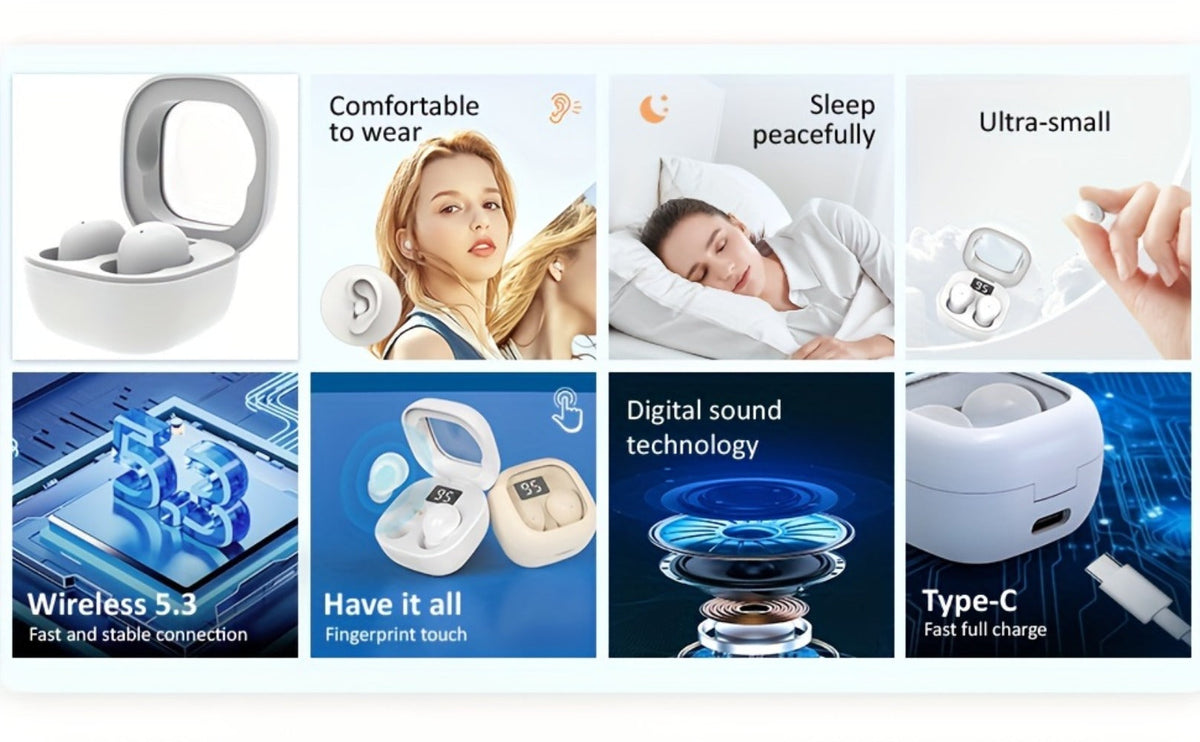 MSHUKCOE Ultra Thin Sleep Earbuds Low Latency Sleep Game Mode, Dual Noise Reduction 6D Bass HiFi Invisible In-Ear Wireless Earphones Ultra Long Battery Life, Birthday Gift