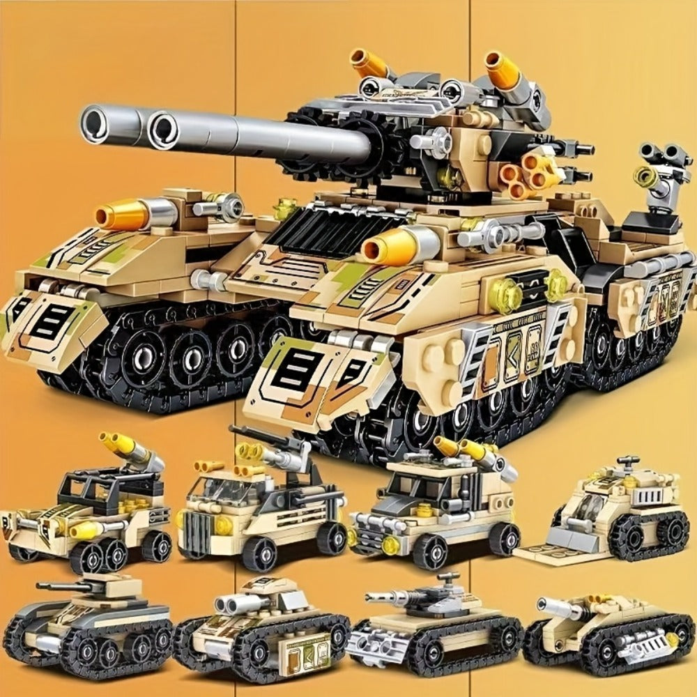 8-in-1 Snow Tank Building Block Set, 1628 Pieces, 9 Military Models
