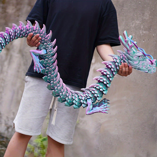 3D-Printed Articulated Crystal Dragon Figure, Poseable with Random Color