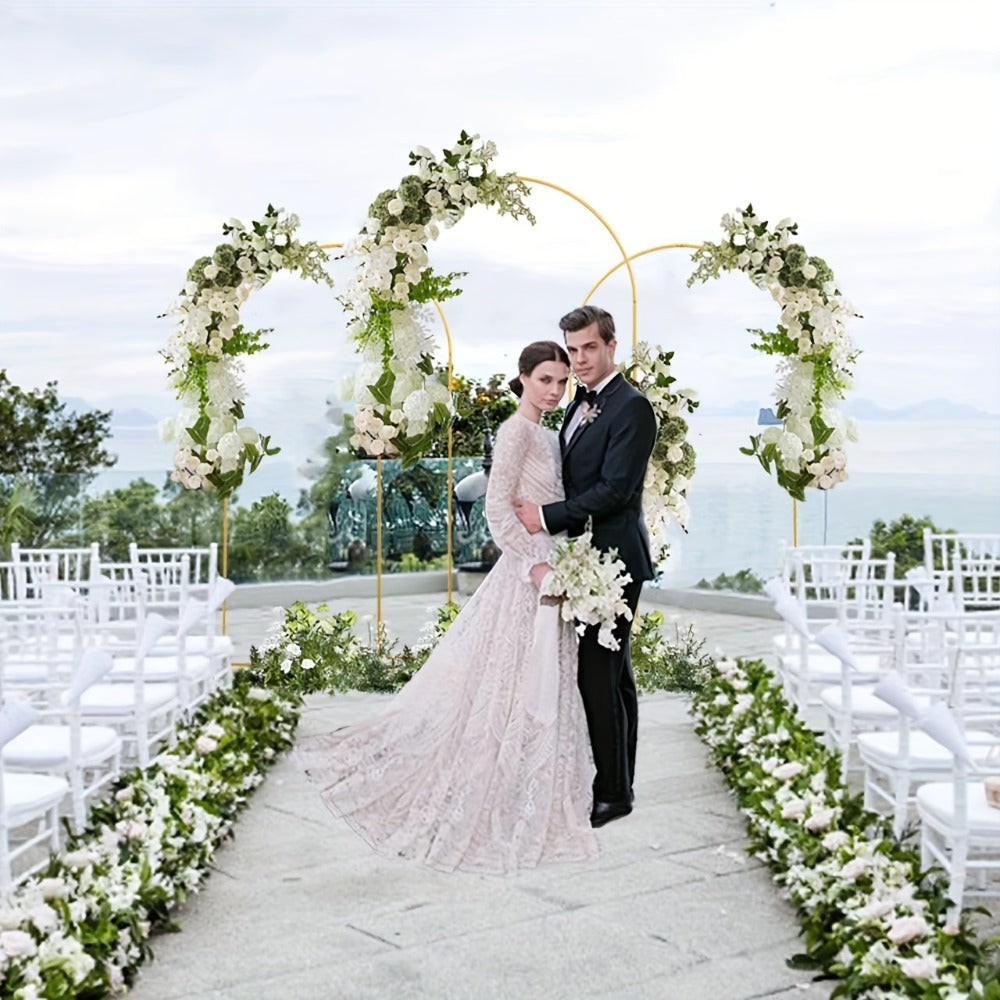 Golden Metal Wedding Arch Backdrop Stand Set of 2 (7.2FT & 6FT) | Balloon Arch Frame for Wedding Ceremony, Birthday Party, Baby Shower, Graduation & Holiday Event Decoration