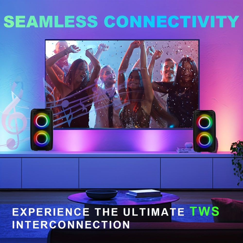 Wireless Portable Bluetooth Subwoofer Speaker with Microphone & LED Colorful Ambient Lights, Stereo Sound Enhanced Bass, USB-C Rechargeable, Perfect for Birthday Parties Outdoor Camping