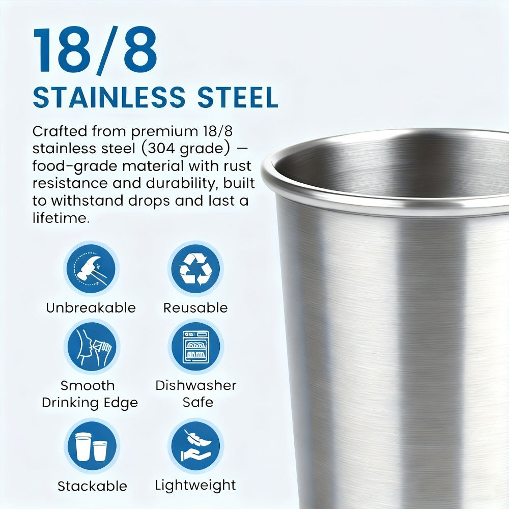 Stainless Steel Pint Glasses 12 Pack 16oz – Unbreakable Metal Drinking Cups, Commercial Grade Stackable Barware, Dishwasher Safe Rustproof Beer Cocktail Glasses for Bar Restaurant Outdoor Camping Party