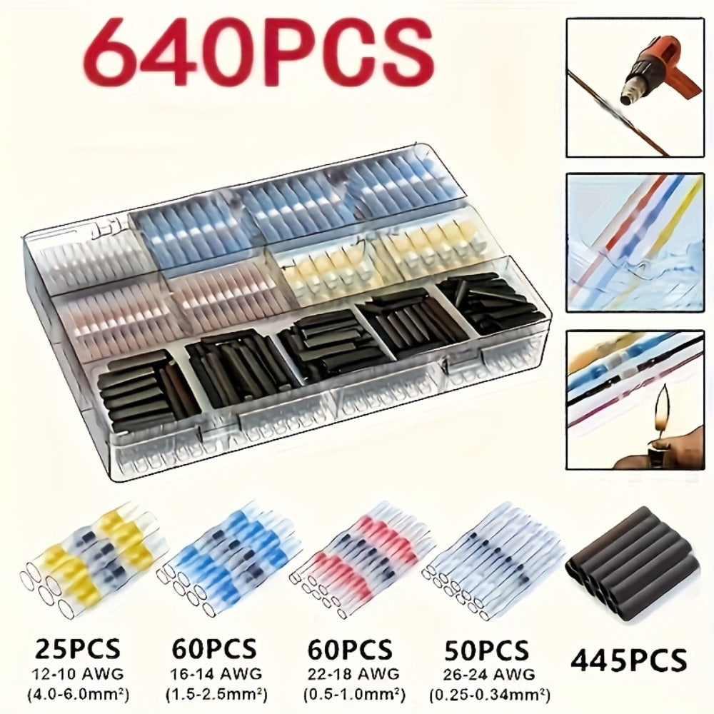 Solder Seal Wire Connectors Butt Splice Terminals 320/640/900pcs – Heat Shrink Insulated Waterproof Electrical Connectors for Automotive Marine Boat Truck & DIY Wire Splicing