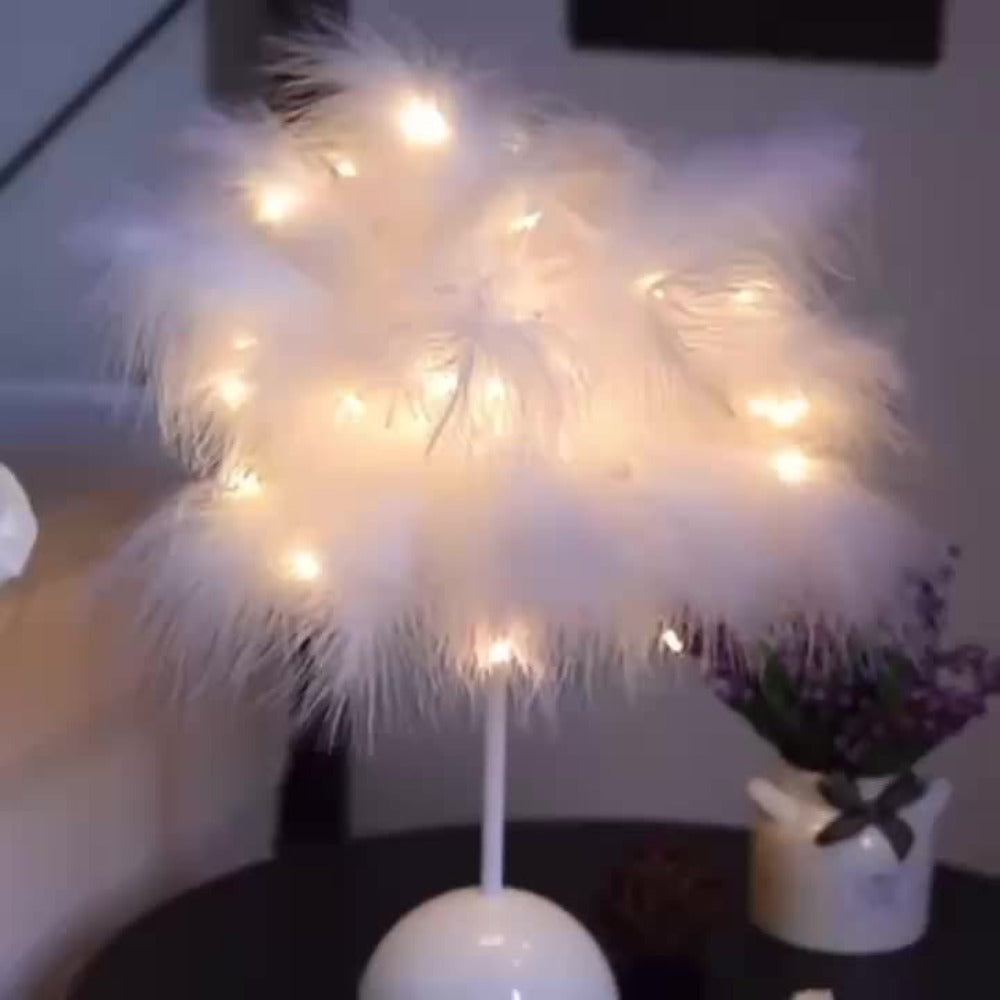 Feather LED Table Lamp – 40-Head Copper Wire Night Light, Romantic Atmosphere Lamp for Bedroom Living Room, Cute Desk Decor Light for Birthday Valentine's Day Gift (White / Pink, 1pc / 2pcs)