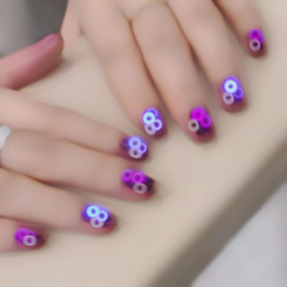 Cat Eye Gel Nail Polish Set 4pcs Purple Iridescent Glass Bead — Nine Purple Fire Aurora Shimmer UV LED Soak-Off Gel Polish for Women, Salon & Home DIY Nail Art Manicure Kit