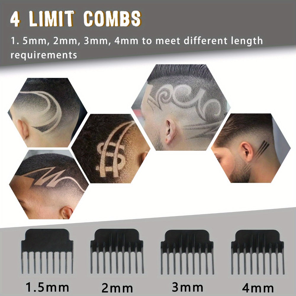 T-Blade Trimmer for Men Cordless Rechargeable - Nano Titanium Alloy Blades LED Display 4 Guide Combs 1.5-4mm - Pro Electric Hair Clipper for Hairline Fade Outline Beard Sculpting Black & Gold