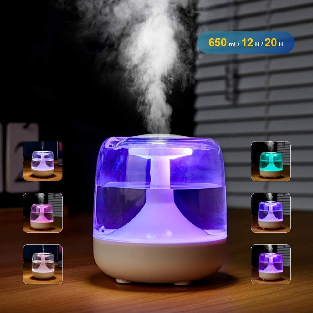 Cool Mist Humidifier with 7-Color Night Light & Transparent Tank | USB Quiet Humidifier 24H Runtime, 2-Speed Mist, Top-Fill Design for Bedroom, Office & Small Spaces | White & Green