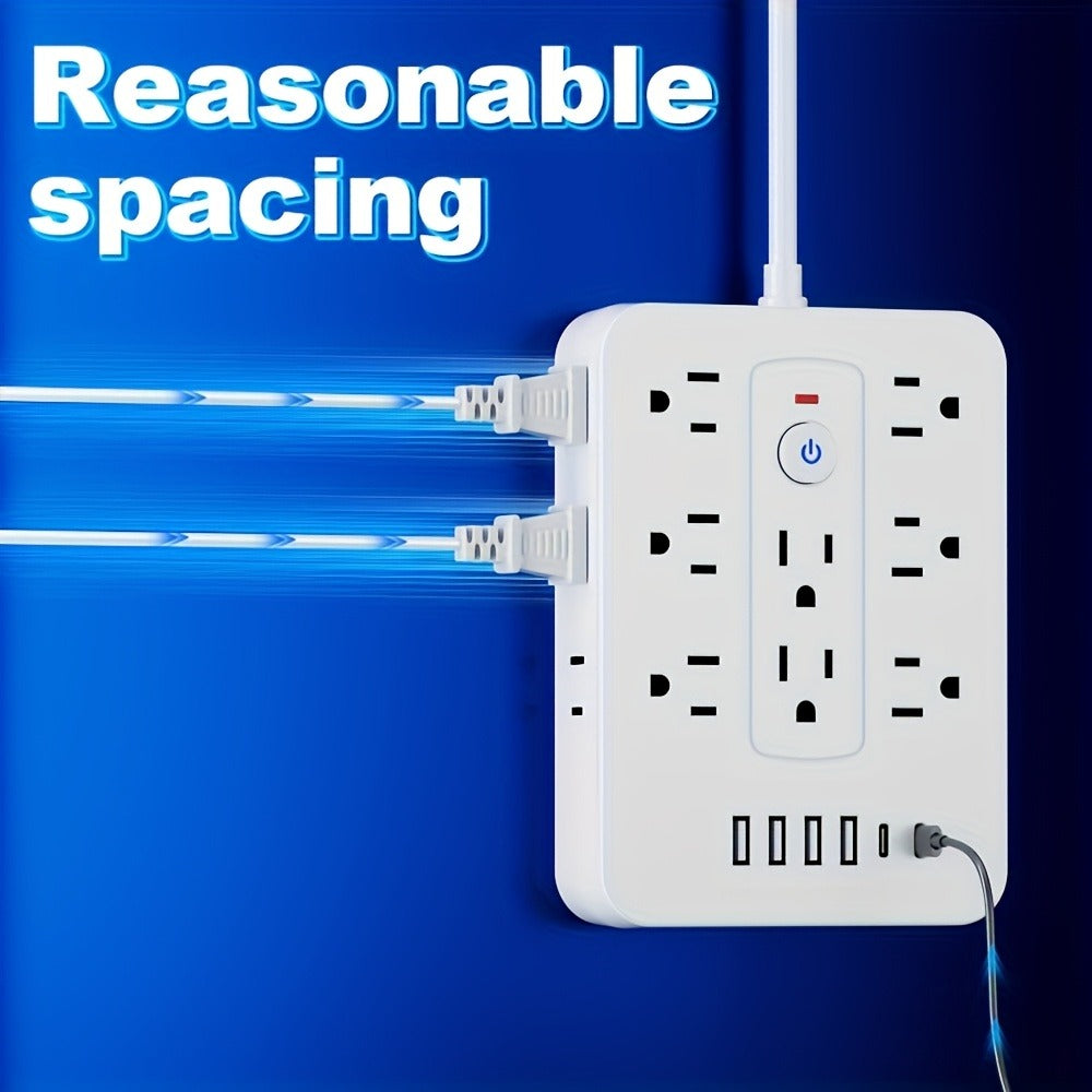 Compact Flat Plug Power Strip 20-in-1, 14 AC Outlets & 6 USB Ports (4 USB-A + 2 USB-C), Lightning Surge Protection, Space-Saving Extension Cord for Home Travel Office Kitchen – Overload Protection