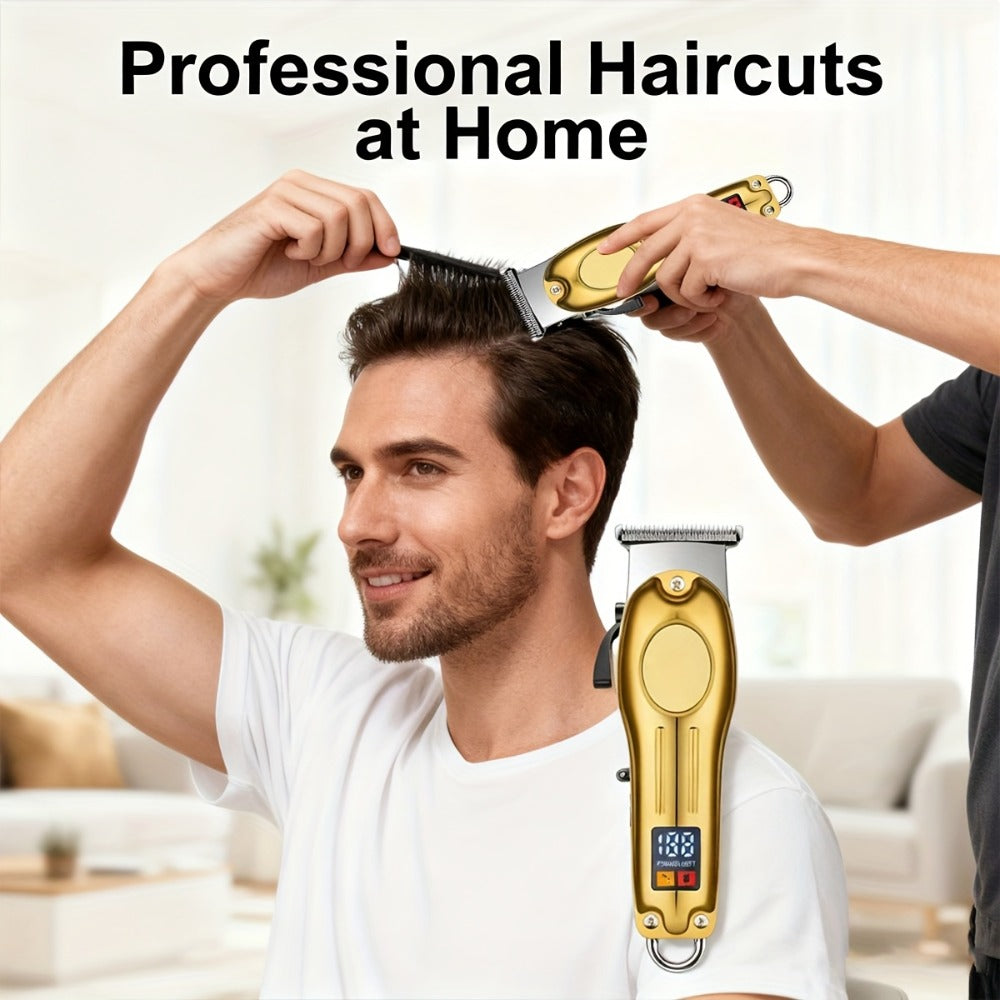 Cordless Hair Clipper Set for Men & Women — Professional Wireless Barber Clippers with T-Blade Trimmer, LED Screen, Adjustable Taper Lever, Rechargeable USB, Steel Blades, Home & Travel Grooming Kit