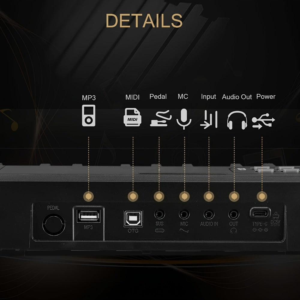 88-Key Foldable Digital Piano with MIDI, Pedal, Headphones and Bag detail image - detail view 6