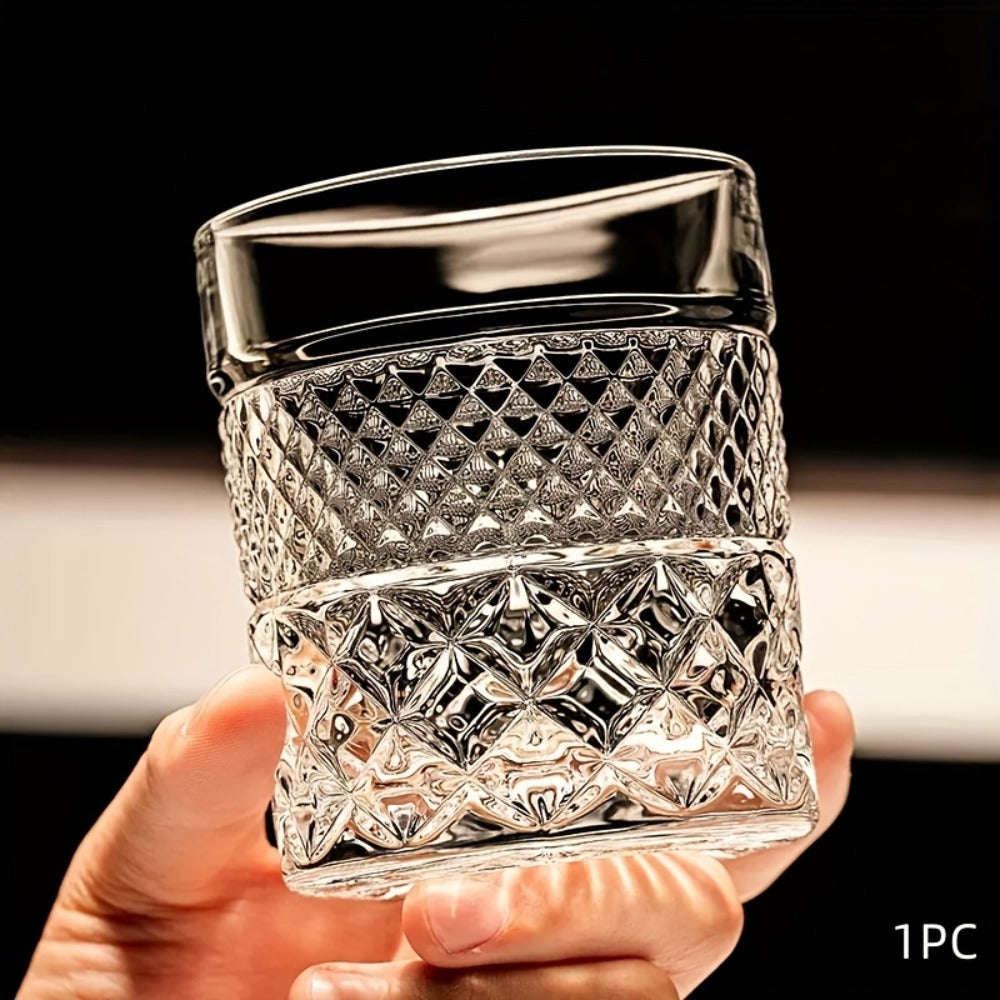 Italian Embossed Whiskey Glass – Handcrafted XO Cocktail Tumbler | Aesthetic Roostertail Bar Beer Water Glass for Home Bar Gifting Party