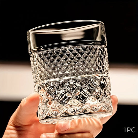 Embossed Whiskey Glass with Italian-Inspired Pattern and Weighted Base