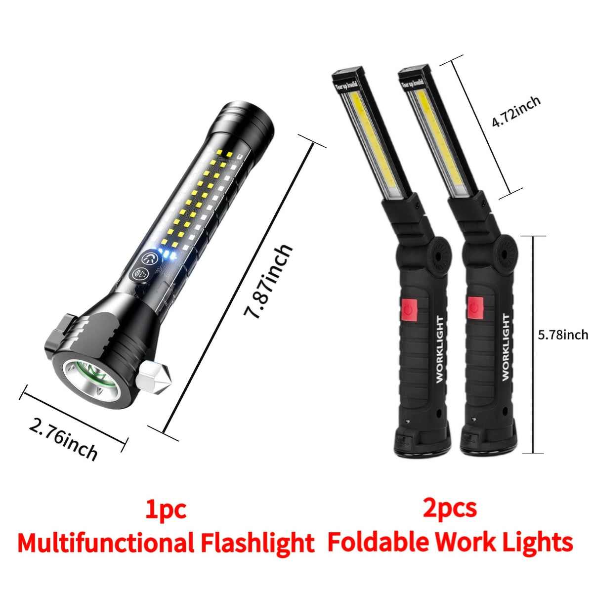 COB LED Work Light Rechargeable - Magnetic Base Portable Flashlight, 1000 Lumen Adjustable Beam, Multi-Pack Hanging Lamp for Garage, Camping, Yard & Emergency Use