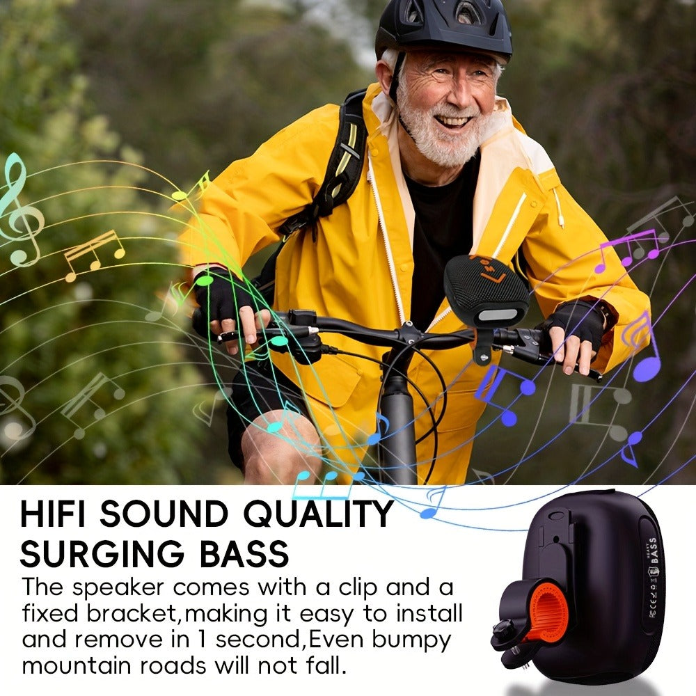 Wireless Bike Speaker IPX5 Waterproof, 7W Stereo Deep Bass Bluetooth Bicycle Speaker, 1200mAh 10-Hour Battery, Hands-Free Calls, TF/TWS Support, Secure Mount for Motorcycle Bicycle Scooter Outdoor Riding