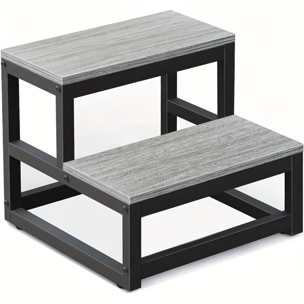 2-Step Wooden Step Stool Heavy Duty for Adults – Solid Wood Two Tier Stepping Stool, Multifunctional Bedside Step Ladder, Portable Non-Slip Foot Stool for Bathroom, Bedroom, Kitchen, Office – Easy to Carry, Durable Build
