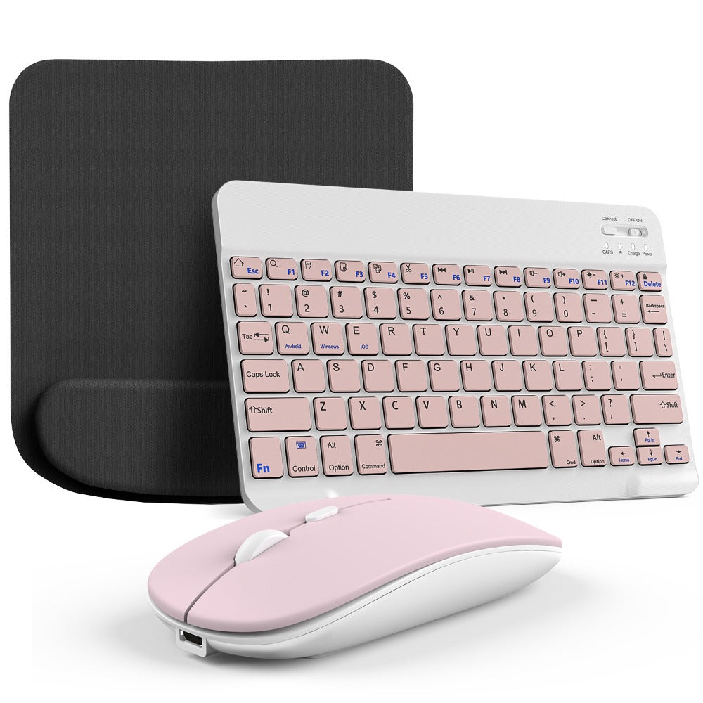 Wireless Keyboard and Mouse Combo with Mouse Pad – Silent 2.4G USB Ergonomic Full Size Keyboard Mouse Set for PC Laptop Mac Desktop | Blue White Pink Black | Home Office Work Setup