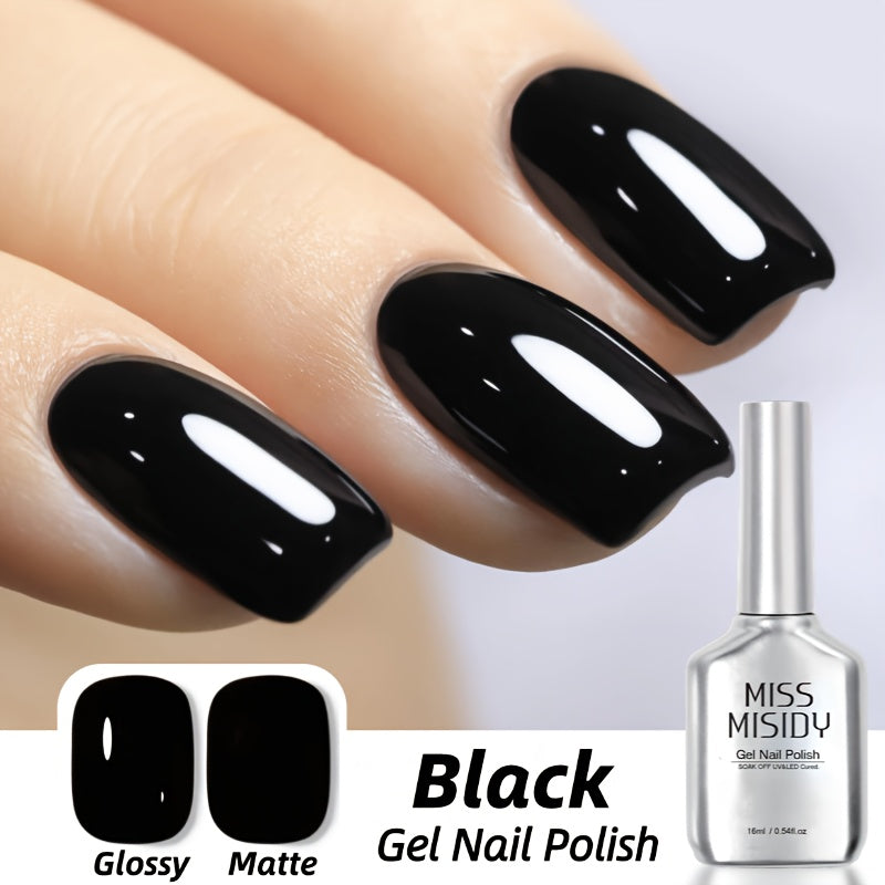 Deep Black Gel Nail Polish 16ml Soak Off LED UV - Semi-Permanent High-Shine Long Lasting Gel Enamel for Nail Art Stamping French Tips Chrome Base - Bold Solid Black Manicure for Women Salon Home