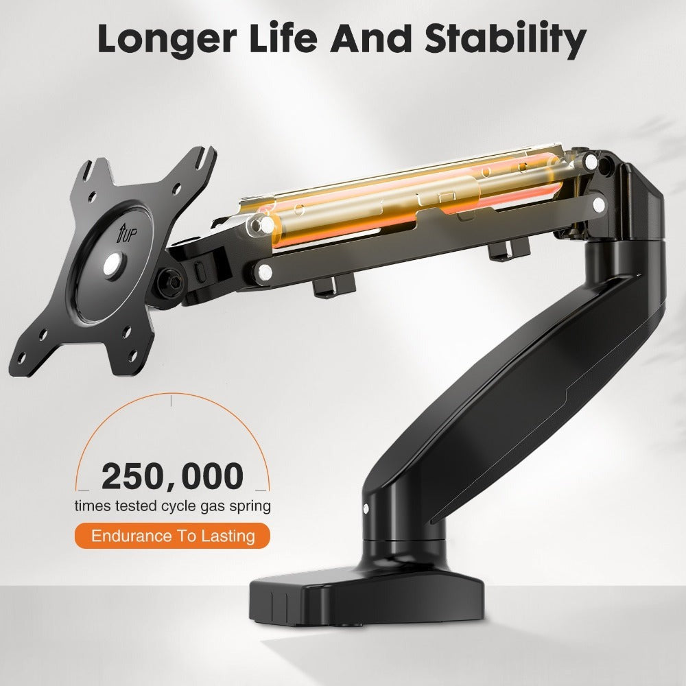 Gas Spring Monitor Arm Single Dual, Ergonomic Desk Mount for 13-32 Inch Screens up to 17.6 lbs, Adjustable Height, 360° Swivel, Full Motion VESA Monitor Stand for Home Office