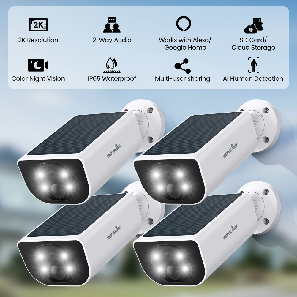 Wansview 2K Solar Outdoor Security Camera, Alexa & Google Home Compatible, Dual Night Vision Color & IR, PIR AI Human Body Detection, IP65 Weatherproof, SD & Cloud Storage – Wire-Free Smart CCTV