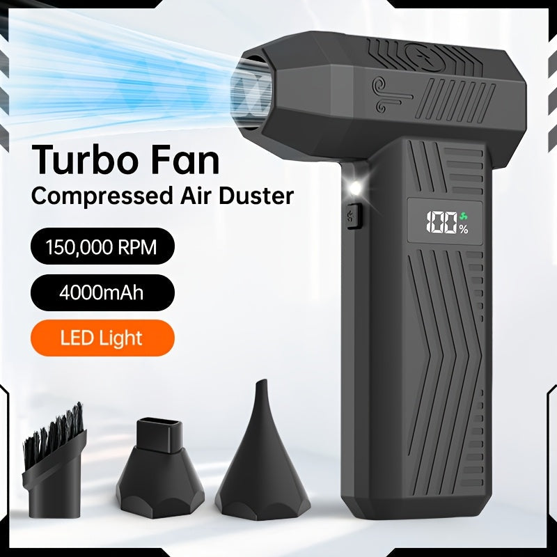 Electric Air Duster 150000RPM Rechargeable, Compressed Air Blower for Keyboard PC Cleaning, 4-Speed Brushless Motor, 4000mAh Battery, Cordless Turbo Fan for Car Home Office