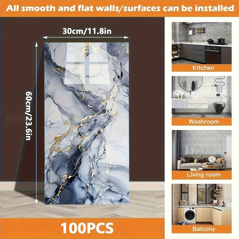 Peel and Stick Marble Tile Stickers – Self Adhesive Foam Wall Tiles for Bathroom Kitchen Office Bohemian Home Decor (50/100pcs, White/Gray/Black/Blue Gold)