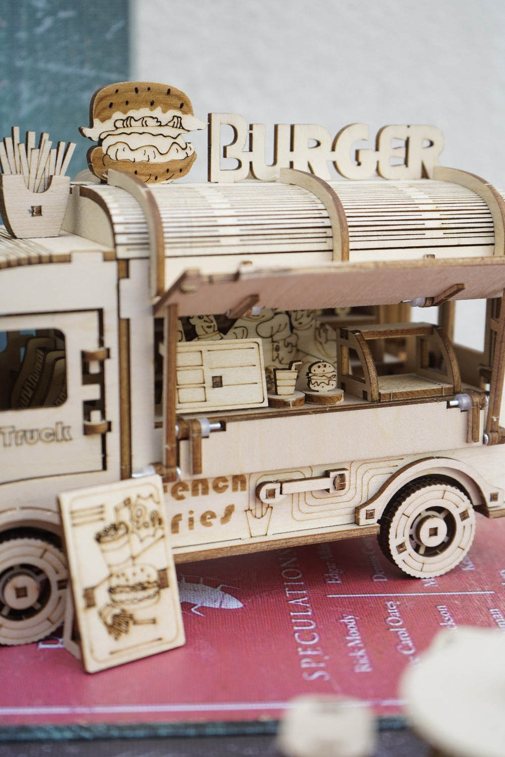 Basswood Food Truck Model Kit, DIY 3D Puzzle for Desk Display