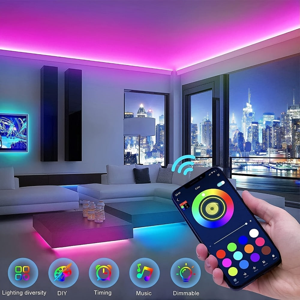 Color Changing LED Strip Lights App & Remote Control - Music Sync Smart RGB Lights 16 Million Colors for Bedroom Living Room Gaming Room TV Backlight Party Holiday Wedding Decoration 16ft 66ft 100ft